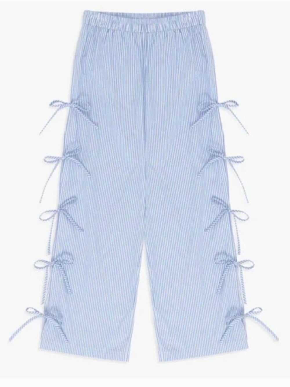Lisa Says Gah Evelyn Pants Blue White Stripe Bows Lightweight Cotton S $230 - Picture 2 of 8